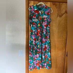 JCrew sleeveless dress w/ hidden pockets, Green & multi color leaf print size 10